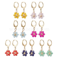 7 Pairs 7 Colors Golden Alloy Leverback Earrings, Flower Glass Drop Earrings, Mixed Color, 29.5~30x11~12mm, 1 Pair/color(EJEW-JE05715)