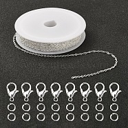 DIY 3m Brass Cable Chain Jewelry Making Kit, with 30Pcs Brass Open Jump Rings with 10Pcs Zinc Alloy Lobster Claw Clasps, Silver Color Plated, Chain Link: 2x1.8x1.2mm(DIY-YW0005-74S)