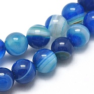 Natural Striped Agate/Banded Agate Beads Strands, Dyed & Heated, Round, Royal Blue, 6mm, Hole: 1.2mm, about 62pcs/strand, 14.9 inch(38cm)(G-I254-03A-05)