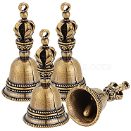 Brass Pendants, Bell with Crown Charms, Antique Bronze, 46x23mm, Hole: 2mm(KK-WH0079-68AB)