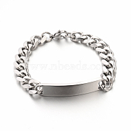 304 Stainless Steel Curb Link Chain ID Bracelets, Faceted, Stainless Steel Color, 8-1/2 inch(215mm), 10.5mm(X-STAS-M175-07P)