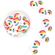 12Pcs Little Pony Silicone Beads, Chewing Beads For Teethers, DIY Nursing Necklaces Making, White, 29.5x29.5x7mm, Hole: 2mm(SIL-GO0001-08)