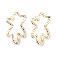 Brass Stud Earring Findings, Flower, for Half Drilled Beads, Real 18K Gold Plated, 36x24mm, Pin: 0.7mm and 11.5x0.7mm.(KK-F871-51G)