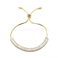 Brass Cubic Zirconia Bolo Tennis Bracelets, Slider Box Chains Bracelets, Golden, Clear, 10-1/4 inch(26cm)(BJEW-I272-02D)