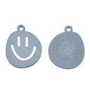 Spray Painted Alloy Pendants,  Cadmium Free & Lead Free, with Enamel, Smiling Face, Light Steel Blue, 24x19.5x1mm, Hole: 2mm(ENAM-S127-025A-RS)