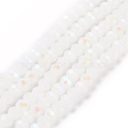 Electroplate Glass Beads Strands, Imitation Jade Beads, Half Plated, Rainbow Plated, Faceted, Rondelle, White, 10x8mm, Hole: 1mm, about 63~65pcs/strand, 19.2~20 inch(48~50cm)(EGLA-A034-J10mm-L08)