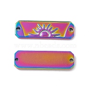 Ion Plating(IP) 304 Stainless Steel Connector Charms, Rectangle Links with Sun Pattern, Rainbow Color, 30x10x2mm, Hole: 1.5mm(STAS-K242-18M)