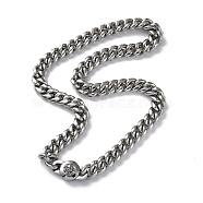 304 Stainless Steel Cuban Link Chain Necklaces, with Skull Clasps, Stainless Steel Color, 24.13 inch(61.3cm)(NJEW-P288-27P)