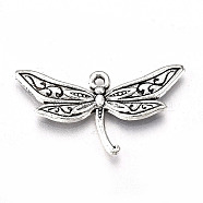 Tibetan Style Alloy Pendants, Lead Free & Cadmium Free, Dragonfly, Antique Silver, 17x31.5x2.5mm, Hole: 1.5mm(X-TIBE-S323-027AS-RS)