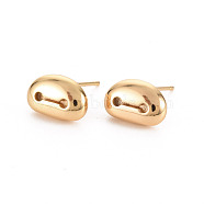 Oval Brass Earring Findings, with Loop, Nickel Free, Real 18K Gold Plated, 7x11mm, Hole: 1.4mm, Pin: 0.7mm(KK-S356-440-NF)
