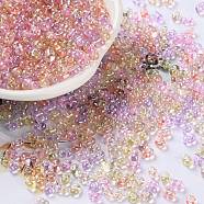 Glass Seed Beads, Transparent Colours Luster, Peanut, Colorful, 4~4.5x2~2.5x2~2.5mm, Hole: 0.8~0.9mm, about 10000pcs/pound(SEED-L011-05B-10)