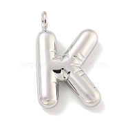 Non-Tarnish 304 Stainless Steel Pendants, Letter Charm, Stainless Steel Color, Letter K, 16.5x10x3mm, Hole: 2mm(STAS-C102-15P-K)