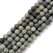 Natural Green Jasper Beads Strands, Frosted, Round, 6mm, Hole: 1mm, about 59~60pcs/strand, 15.16 inch(38.5cm)(G-S369-008B-A)