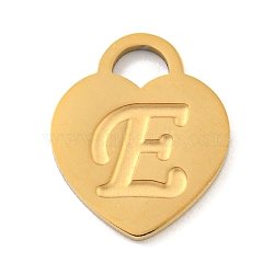 Ion Plating(IP) 304 Stainless Steel Pendants, Laser Cut, Heart with Letter Charm, Golden, Letter E, 15x12x1mm, Hole: 3x3.5mm(FIND-M017-01G-E)