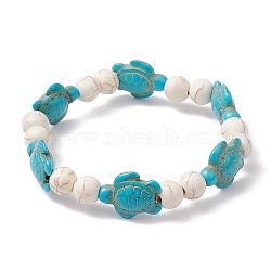 Round & Turtle Dyed Synthetic Turquoise & Magnesite Beaded Stretch Bracelets for Women, Turquoise, Inner Diameter: 2-1/8 inch(5.3cm)(BJEW-JB10936-01)