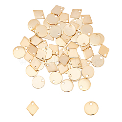 304 Stainless Steel Charms, Rhombus & Flat Round, Golden, 9x7x1mm, Hole: 1.2mm, 8x0.8mm, Hole: 1.2mm, 60pcs/box(STAS-UN0006-08G)