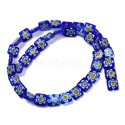 Handmade Millefiori Lampwork Beads, Square, Blue, 9.5~10x9.5x3~3.5mm, Hole: 1mm, about 38pcs/strand, 14.21''(36.1cm)(LAMP-G166-13A)