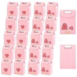 Nbeads 20Pcs 2 Style Rectangle Paper Bags with Handle and Clear Heart Shape Display Window, for Bakery, Cookie, Candies, Gift Bag, Pink, 6x10x15.4cm, 10pcs/style(CON-NB0001-90)