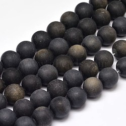 Frosted Natural Golden Sheen Obsidian Round Bead Strands, 12mm, Hole: 1mm, about 31pcs/strand, 15 inch(G-F266-04-12mm)