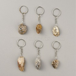 Nuggets Natural Geode Agate Cave Pendant Keychain, with Iron Findings, 8.45~10.1cm(KEYC-WH0024-34)