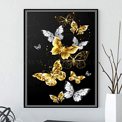 DIY Butterfly Theme Diamond Painting Kits, Including Canvas, Resin Rhinestones, Diamond Sticky Pen, Tray Plate and Glue Clay, Goldenrod, Packing Size: 300x400x30mm(DIAM-PW0004-034G)