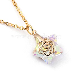 Electroplate Glass Pendants Necklaces, with Golden Plated Brass Cable Chains and Spring Ring Clasps, Star, Clear AB, 18.31 inch(46.5cm) (NJEW-JN03037-01)