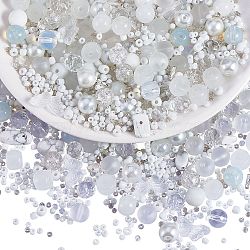 2 Bag Glass Round Beads Set, Colorful & Cracked Faceted Round, with Glass Seed Beads, for DIY Bracelet Jewelry Making, White, 1~10mm, 40g/bag(JX547A)