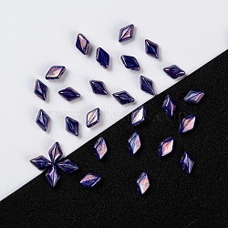 Czech Glass Beads, 2-Hole, Rhombus, DarkSlate Blue, 8x5x3.5mm, Hole: 0.8mm, about 64pcs/10g(X-GLAA-L025-A10)