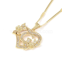 304 Stainless Steel Heart Pendant Necklaces with Cubic Zirconia, Letter Charms, Letter G, 16.54 inch(42cm)(NJEW-H029-01G-G)