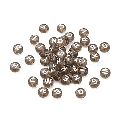 Opaque Acrylic Beads, Flat Round with Letter, Coconut Brown, 7x4mm, Hole: 1.6mm, about 3846pcs/500g(OACR-H046-02A)