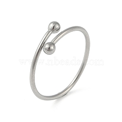 Non-Tarnish 304 Stainless Steel Round Ball Open Cuff Finger Rings for Women, Stainless Steel Color, 4mm, Inner Diameter: 17mm(RJEW-C105-01P)