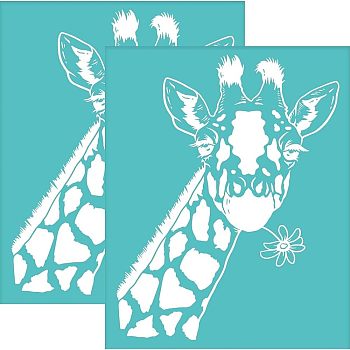 Self-Adhesive Silk Screen Printing Stencil, for Painting on Wood, DIY Decoration T-Shirt Fabric, Turquoise, Giraffe Pattern, 220x280mm