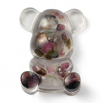 Resin Display Decorations, with Natural Tourmaline Chips Inside, Bear, 53.5~53.8x41~41.5x17.5~21mm
