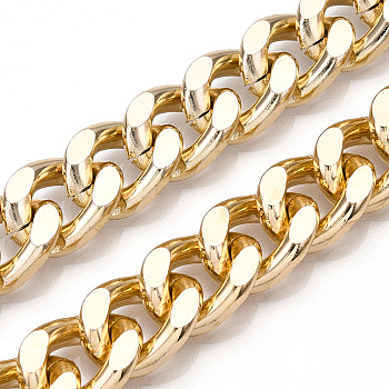 Aluminum Faceted Curb Chains, Diamond Cut Cuban Link Chains, Unwelded, Light Gold, 18x13x4mm