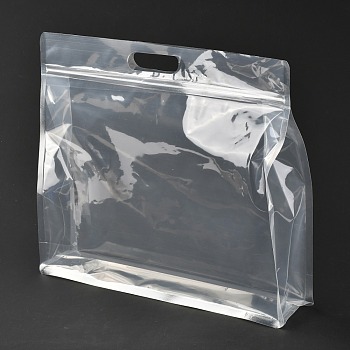 Transparent Plastic Zip Lock Bag, Plastic Stand up Pouch, Resealable Bags, with Handle, Clear, 30x35x0.08cm