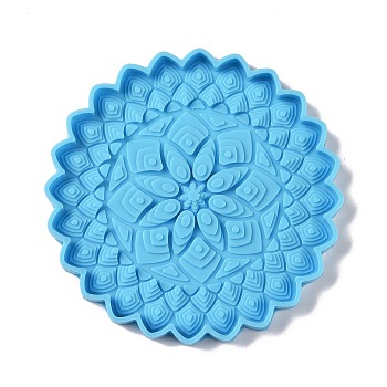 DIY Mandala Flower Shape Coaster Food Grade Silicone Molds, Resin Casting Molds, for UV Resin & Epoxy Resin Craft Making, Deep Sky Blue, 124x10.5mm, Inner Diameter: 120.5mm