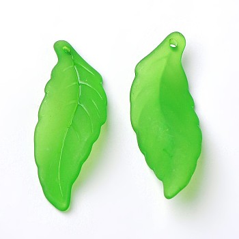 Transparent Acrylic Pendants, Frosted, Leaf, Green, Size: about 38mm long, 14mm wide, 3mm thick, hole: 2mm, about 580pcs/500g