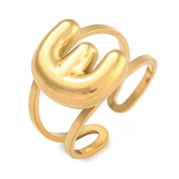 304 Stainless Steel Finger Ring, Real 18K Gold Plated Cuff Ring, Letter E, Inner Diameter: 18mm, Letter: 14~15x6.5~19mm