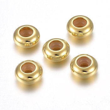 201 Stainless Steel Beads, with Rubber Inside, Slider Beads, Stopper Beads, Rondelle, Golden, 8x4mm, Hole: 3.5mm, Rubber Hole: 2.2mm