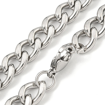 Non-Tarnish 201 Stainless Steel Cuban Link Chain Necklaces for Women and Men, Stainless Steel Color, 17.83 inch(45.3cm)