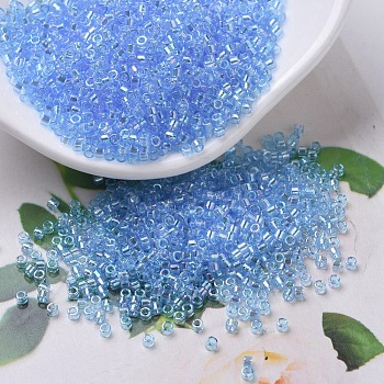 MIYUKI Delica Beads Small, Cylinder, Japanese Seed Beads, 15/0, (DBS0176) Transparent Aqua AB, 1.1x1.3mm, Hole: 0.7mm, about 35000pcs/bag, 100g/bag