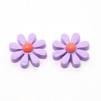 Resin Cabochons, Flower/Daisy, Purple, 16.5x5.5mm