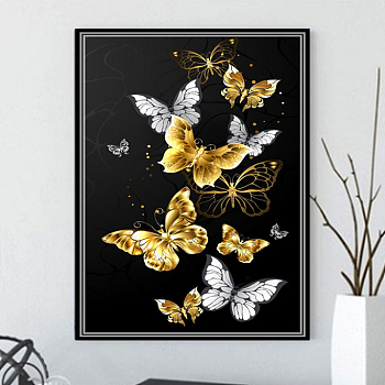 DIY Butterfly Theme Diamond Painting Kits, Including Canvas, Resin Rhinestones, Diamond Sticky Pen, Tray Plate and Glue Clay, Goldenrod, Packing Size: 300x400x30mm