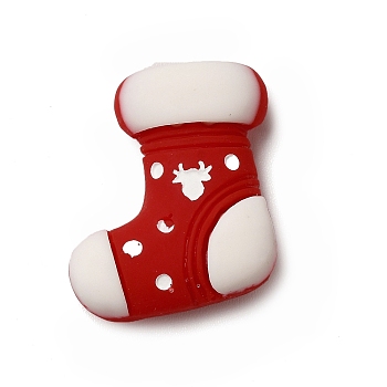 Christmas Theme Opaque Resin Cabochons, Christmas Sock Pattern, 22x20x7mm