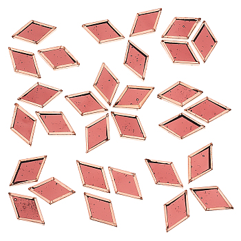 Olycraft 30Pcs Colored Glass Mosaic Tiles, with Rose Gold Brass Edge, for Mosaic Wall Art, Turkish Lamps, Rhombus, Indian Red, 24.5~25x14.5~15x3mm