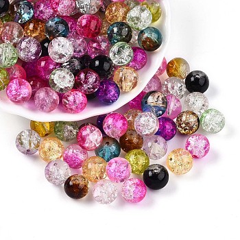 Baking Painted Transparent Crackle Glass Beads, Round, Mixed Color, 10~10.5mm, Hole: 1.2~1.8mm, about 747pcs/1000g