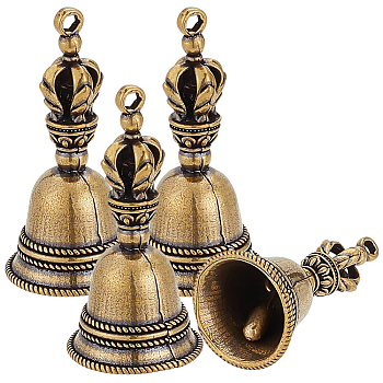 Brass Pendants, Bell with Crown Charms, Antique Bronze, 46x23mm, Hole: 2mm