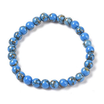 Synthetic Turquoise(Dyed) Round Beaded Stretch Bracelets, Blue, Inner Diameter: 2-1/8 inch(5.45cm), 6mm