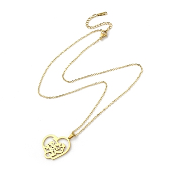 304 Stainless Steel Pendant Necklaces, Heart with Farsi Word, Golden, 17.72 inch(45cm)