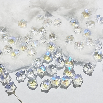 Transparent Glass Beads, Christmas Snowflake, Clear AB, 11.5x10.5x7.5mm, Hole: 1mm